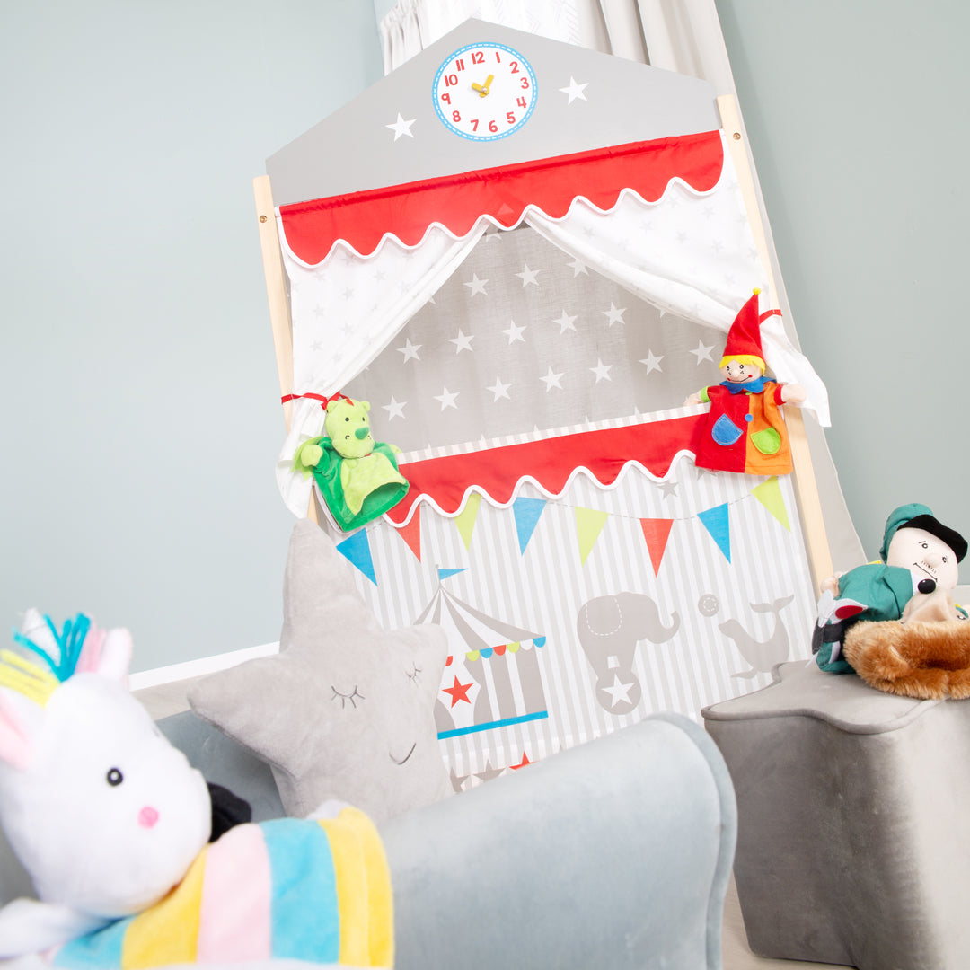 Teatro per bambini in legno, Kaspertheater indipendente con rivestimento in tessuto