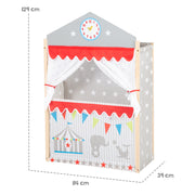 Puppet theater, large wooden puppet theater, free-standing puppet theater with fabric covering