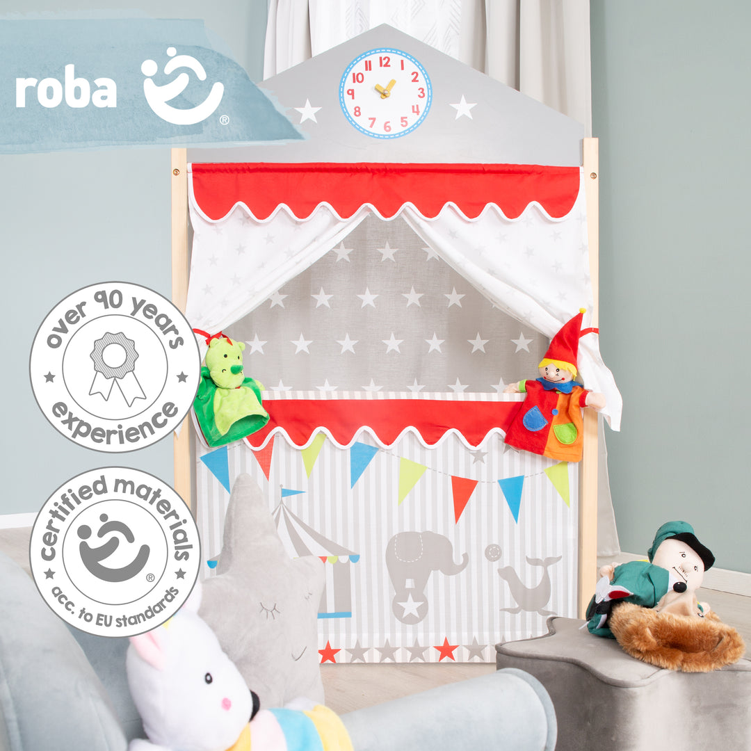 Teatro per bambini in legno, Kaspertheater indipendente con rivestimento in tessuto