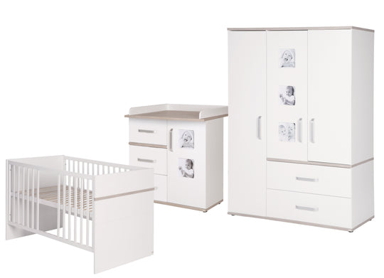 Children's Furniture Set 'Moritz', 3-Piece, with Children's Bed 70 x 140 cm, Changing Table & Wardrobe, White