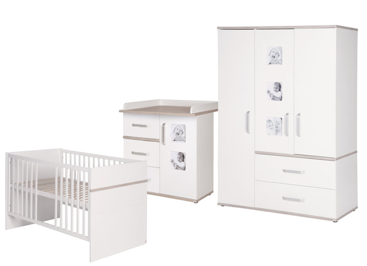 Children's furniture set 'Moritz', 3-part, with cot 70 x 140 cm, changing table & cabinet, white