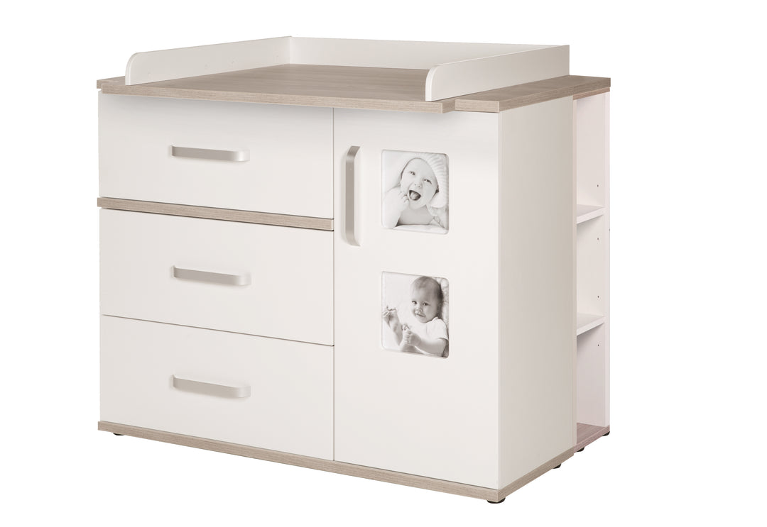 Kindermöbelset 'Moritz‘, 2-teilig, Kinderbett 70 x 140 cm & Wickelkommode breit, weiß/Luna Elm