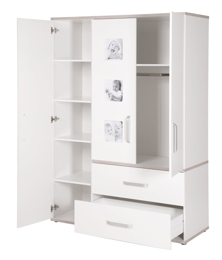 Conjunto de mobiliario infantil 'Moritz', de 3 piezas, con cuna 70 x 140 cm, cambiador y armario ancho, blanco