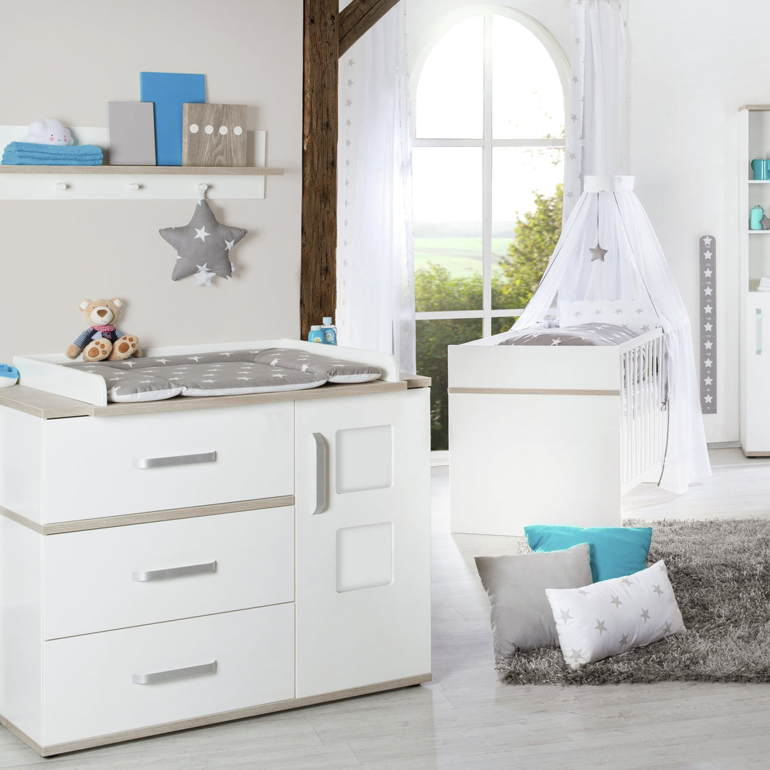 Children's Furniture Set 'Moritz', 3-Piece, with Children's Bed 70 x 140 cm, Wide Changing Table & Wardrobe, White