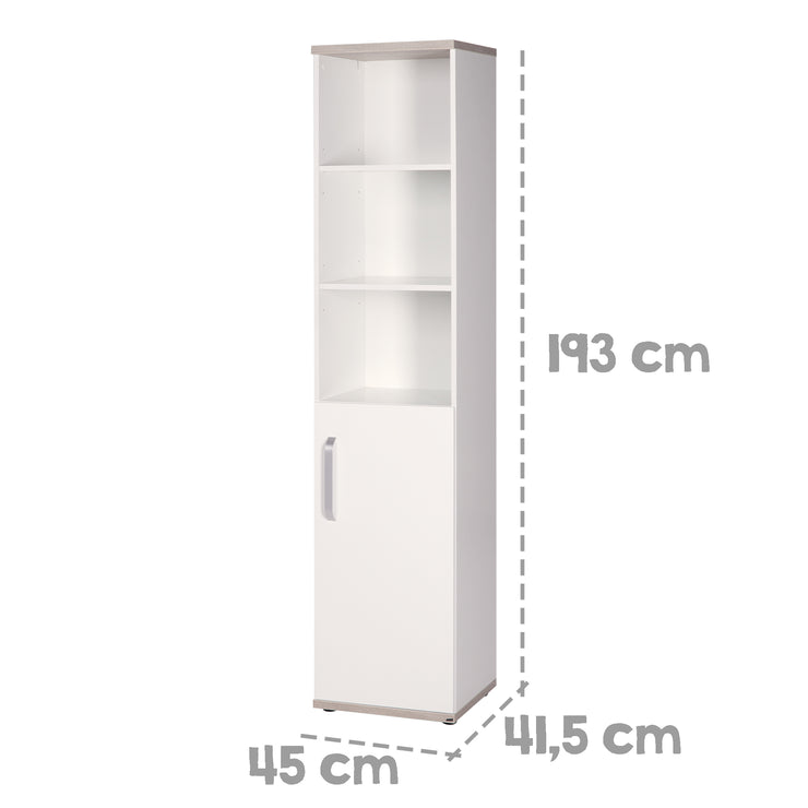 Standregal 'Moritz', body and fronts white, decoration elements 'luna elm', for baby & children's room