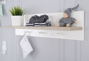 Universal wall coat rack 'Moritz', with coat hook and shelf, white / Luna Elm