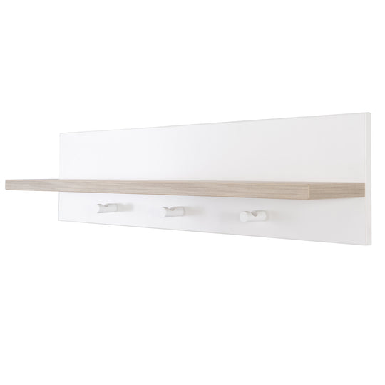 Universal-Wandgarderobe 'Moritz', mit Garderobenhaken und Ablage, weiß/Luna Elm