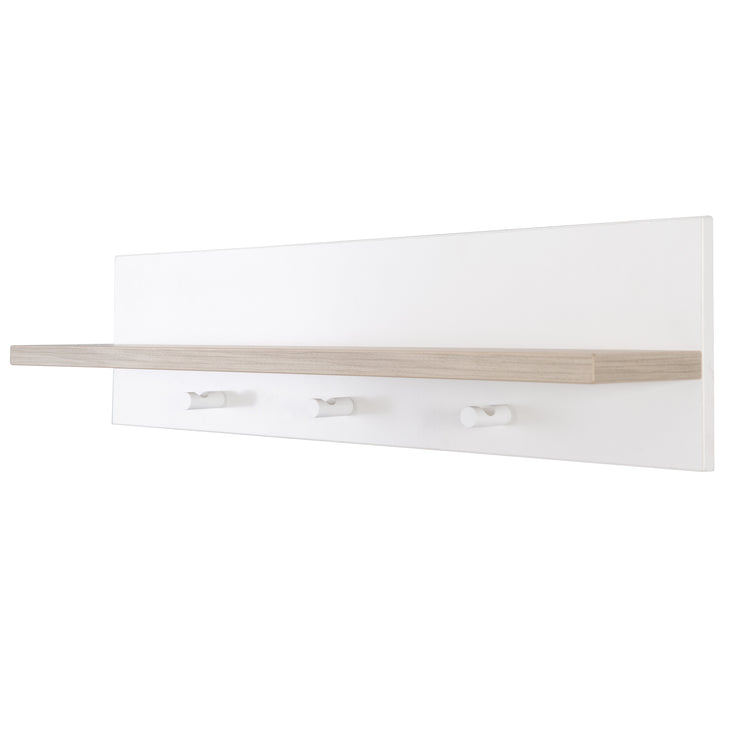 Universal wall coat rack 'Moritz', with coat hook and shelf, white / Luna Elm