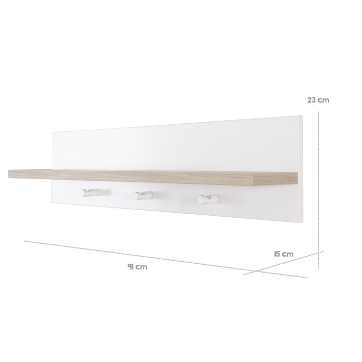 Universal-Wandgarderobe 'Moritz', mit Garderobenhaken und Ablage, weiß/Luna Elm