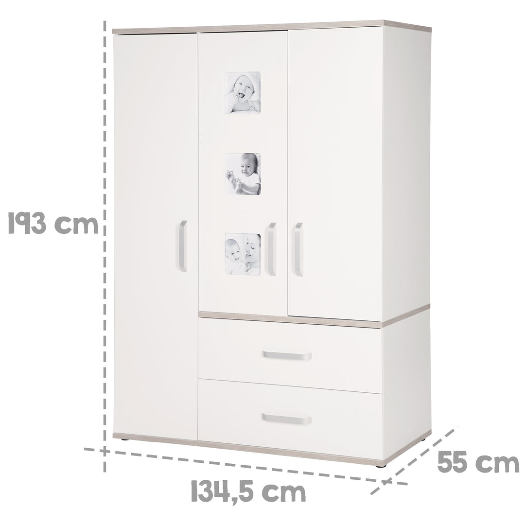 Children's Furniture Set 'Moritz', 3-Piece, with Children's Bed 70 x 140 cm, Changing Table & Wardrobe, White