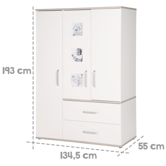 Children's Furniture Set 'Moritz', 3-Piece, with Children's Bed 70 x 140 cm, Changing Table & Wardrobe, White
