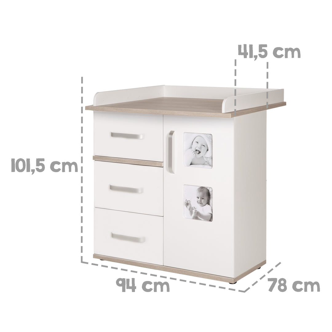 Children's Furniture Set 'Moritz', 2-Piece, Children's Bed 70 x 140 cm & Narrow Changing Table, White/Luna Elm