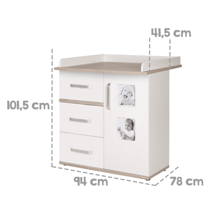 Children's furniture set 'Moritz', 3-part, with cot 70 x 140 cm, changing table & cabinet, white