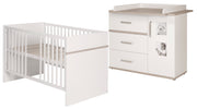 Kindermöbelset 'Moritz‘, 2-teilig, Kinderbett 70 x 140 cm & Wickelkommode breit, weiß/Luna Elm