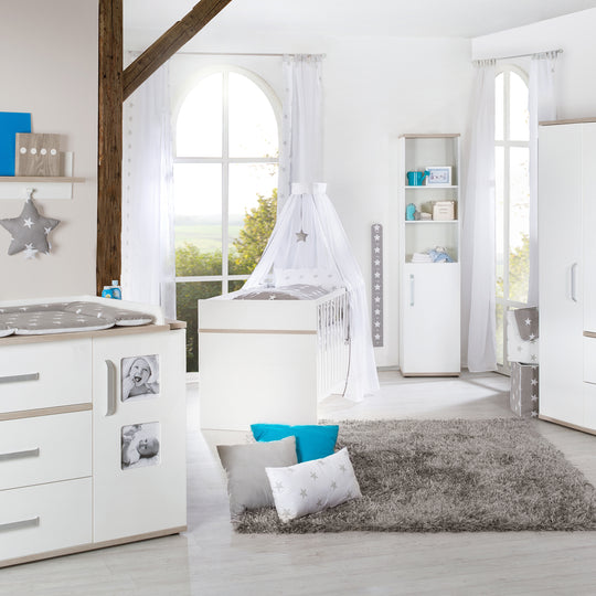 Lettino combinato 'Moritz', 70 x 140 cm, bianca, regolabile in altezza, 3 fasci