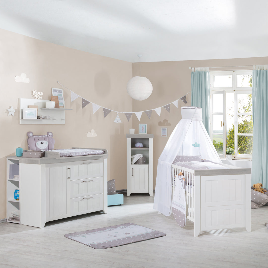 Kinderzimmerset 'Wilma' 3-teilig, inkl. Kombi-Kinderbett 70x140 cm, Wickelkommode & Kleiderschrank 3-türig