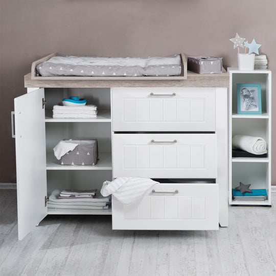 Kinderzimmerset 'Wilma' 3-teilig, inkl. Kombi-Kinderbett 70x140 cm, Wickelkommode & Kleiderschrank 3-türig