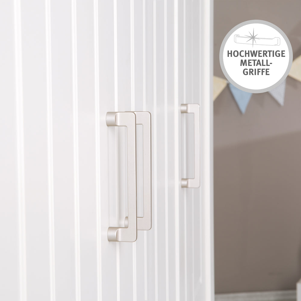 Armoire 'Wilma', 1 tiroir, 3 portes battantes, meubles pour enfants, armoire en blanc / Luna Elm