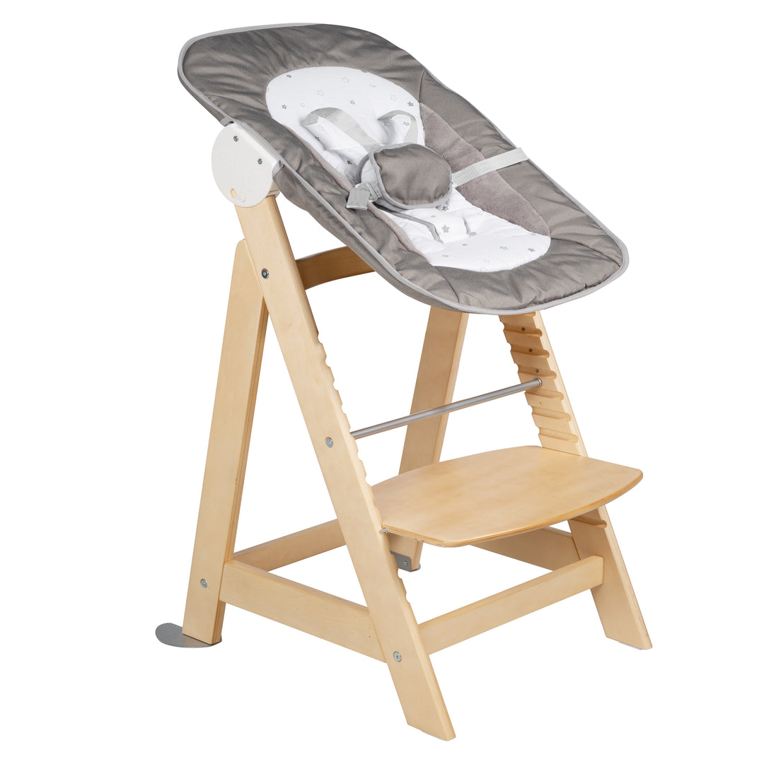 Treppenhochstuhl 'Born Up', Set 2in1, 'Sternenzauber', mit Liegefunktion, ab Geburt, natur