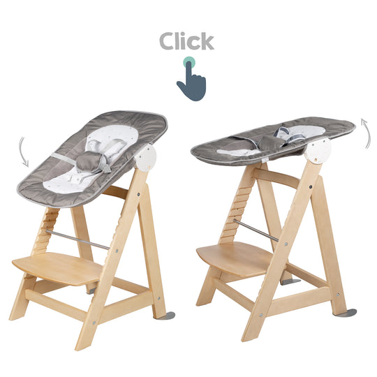 Treppenhochstuhl 'Born Up', Set 2in1, 'Sternenzauber', mit Liegefunktion, ab Geburt, natur