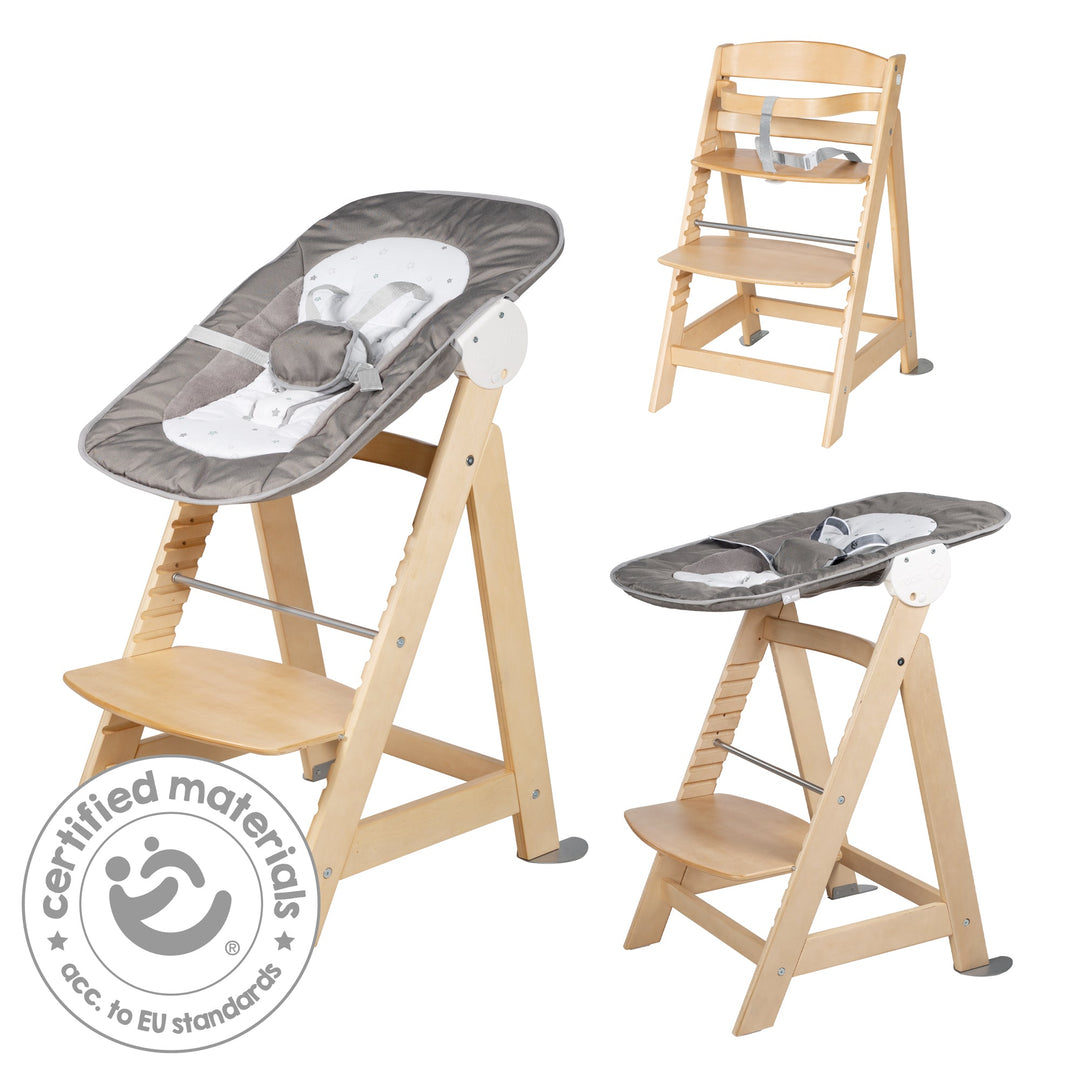 Treppenhochstuhl 'Born Up', Set 2in1, 'Sternenzauber', mit Liegefunktion, ab Geburt, natur