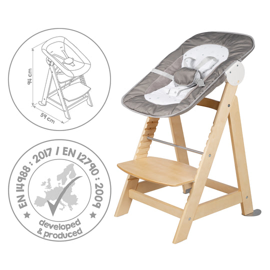Treppenhochstuhl 'Born Up', Set 2in1, 'Sternenzauber', mit Liegefunktion, ab Geburt, natur