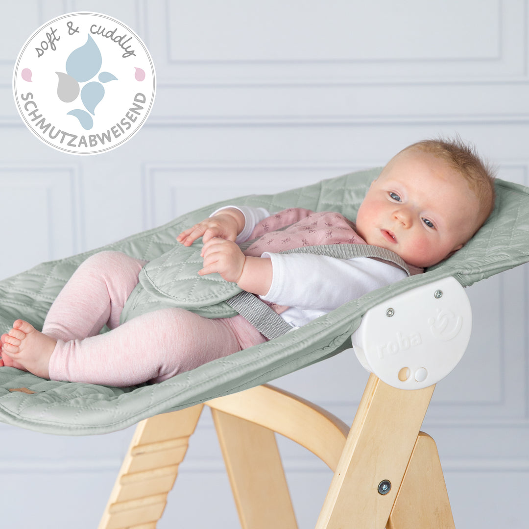 High Chair 'Born Up' Set 2in1, Natural, with Reclining Function/Attachment 'roba Style' Frosty Green