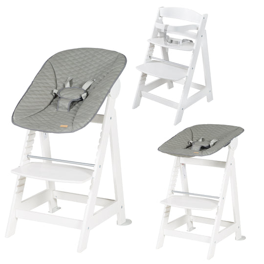 Seggiolone 'Born Up' Set 2in1 in bianco, inclusa la funzione sdraio 'Stone trapuntato'