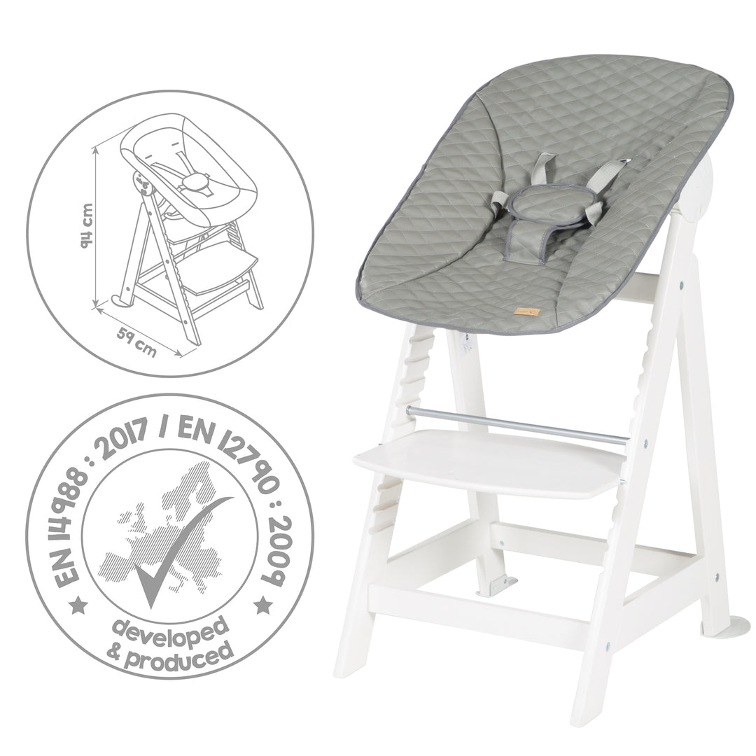 Seggiolone 'Born Up' Set 2in1 in bianco, inclusa la funzione sdraio 'Stone trapuntato'
