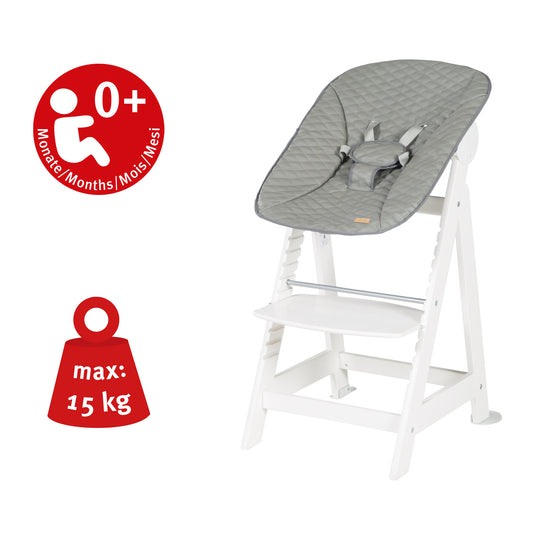 Seggiolone 'Born Up' Set 2in1 in bianco, inclusa la funzione sdraio 'Stone trapuntato'