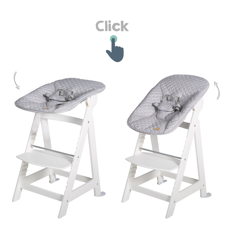 Chaise haute de l'escalier «Born», set 2in1, `` Roba Style Gray », chaise haute avec fonction de mensonge, de la naissance