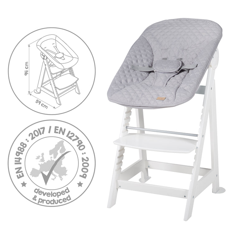 Chaise haute de l'escalier «Born», set 2in1, `` Roba Style Gray », chaise haute avec fonction de mensonge, de la naissance