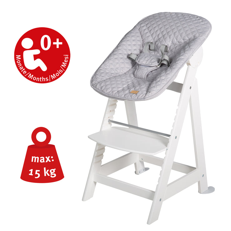Chaise haute de l'escalier «Born», set 2in1, `` Roba Style Gray », chaise haute avec fonction de mensonge, de la naissance