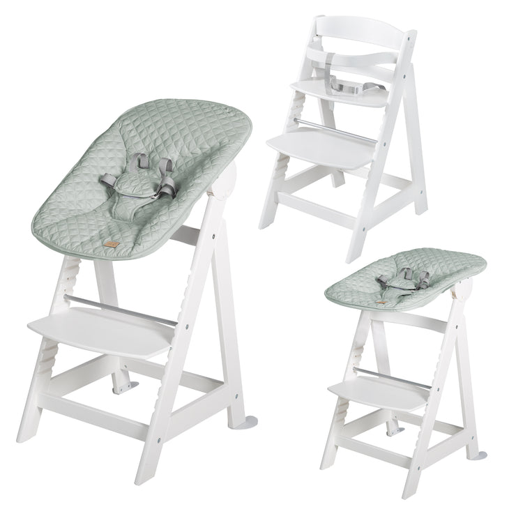 Seggiolone "Born Up" Set 2in1, bianco, con funzione reclinabile/attacco "roba Style" verde ghiaccio