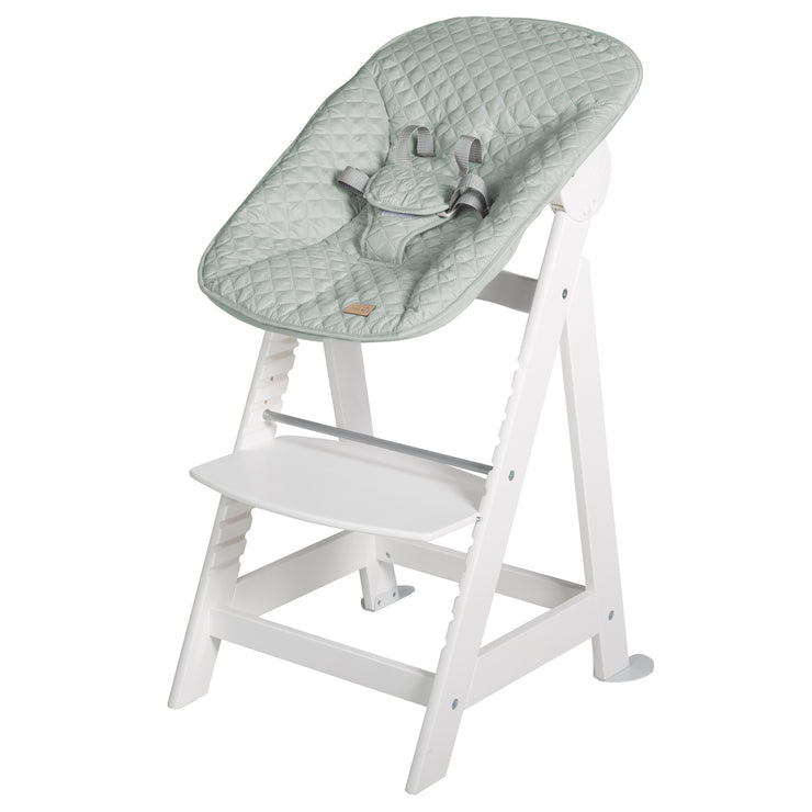 Seggiolone "Born Up" Set 2in1, bianco, con funzione reclinabile/attacco "roba Style" verde ghiaccio