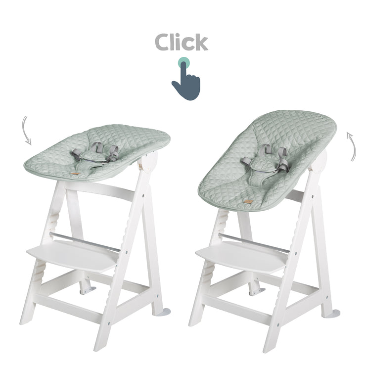 Seggiolone "Born Up" Set 2in1, bianco, con funzione reclinabile/attacco "roba Style" verde ghiaccio