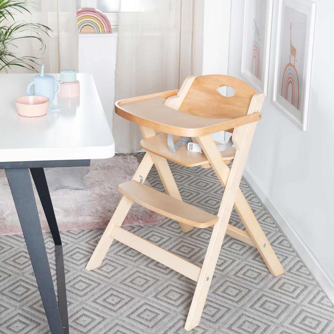 Trona plegable 'Fold Up Smart' - ahorra espacio y plegable, trona para bebé y niño, madera natural