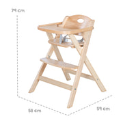 Folding high chair, high chair space-saving folding, baby & children's high chair, wood natural