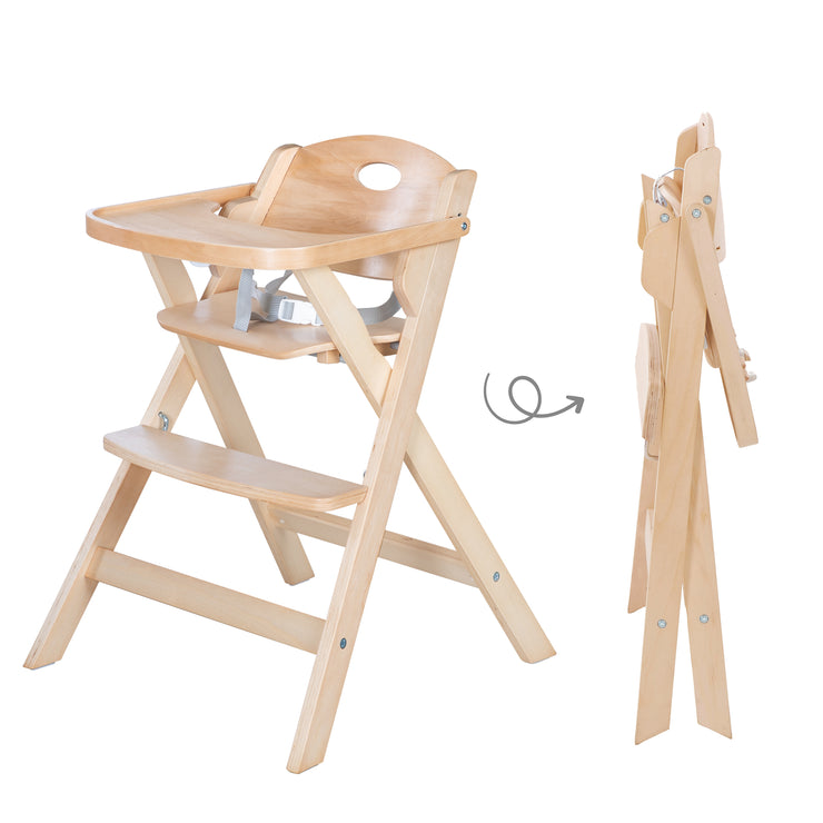 Trona plegable, plegado que ahorra espacio en la silla alta, silla alta para bebés y niños, madera natural