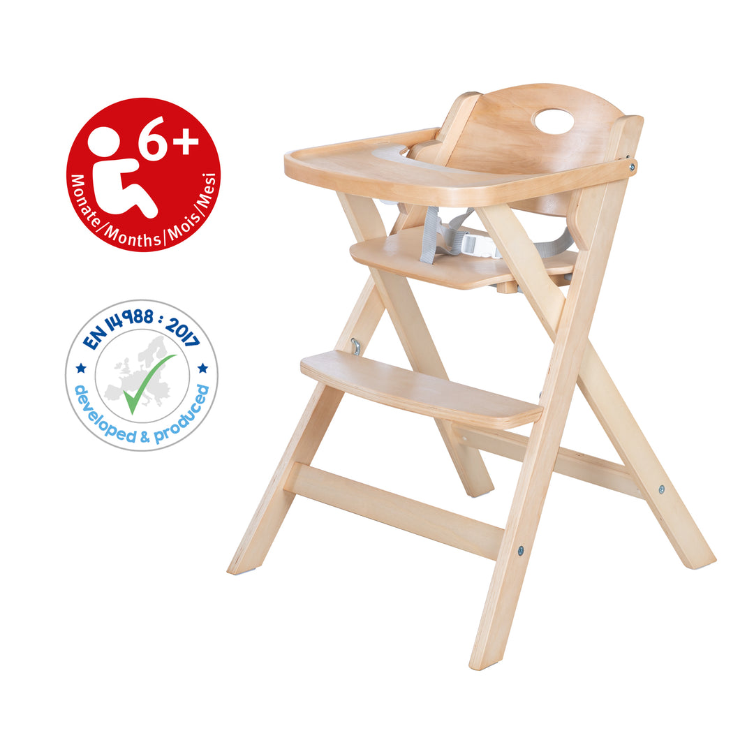 Trona plegable 'Fold Up Smart' - ahorra espacio y plegable, trona para bebé y niño, madera natural