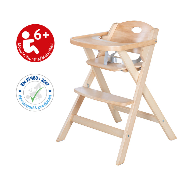 Trona plegable, plegado que ahorra espacio en la silla alta, silla alta para bebés y niños, madera natural