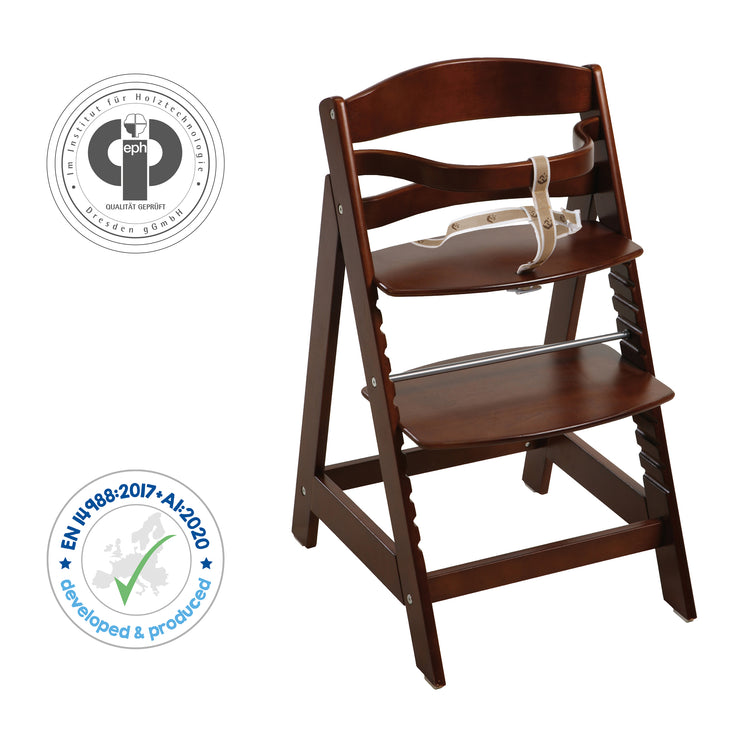 High chair 'Sit Up III', grows with the child up to a chair for young people, wood, stained brown