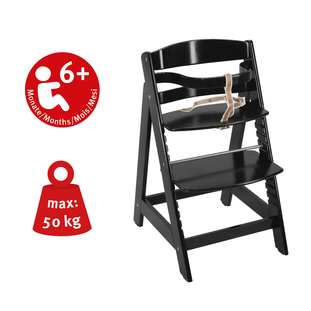 Seggiolone pappa 'Sit Up III', cresce con il bambino da seggiolone a seggiolone per ragazzi, legno, nero