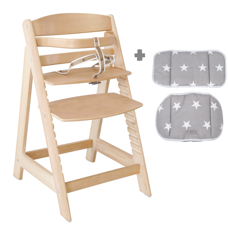 Trona 'Sit Up III', crece con el niño hasta silla juvenil, natural, reductor de asiento 'Little Stars'