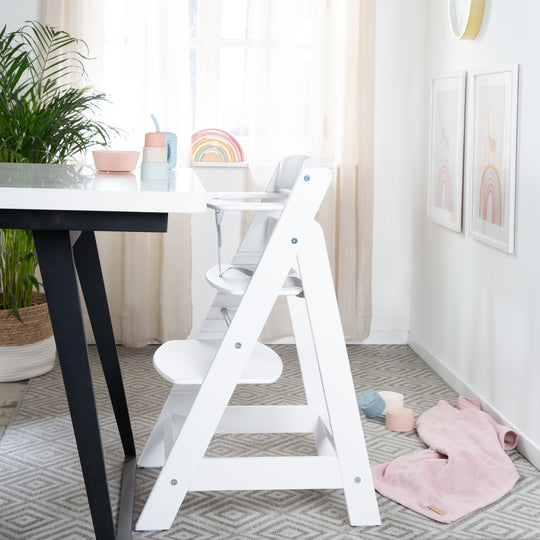 Trona combinada 'Sit Up Flex', ajustable hasta la silla juvenil, madera pintada en blanco