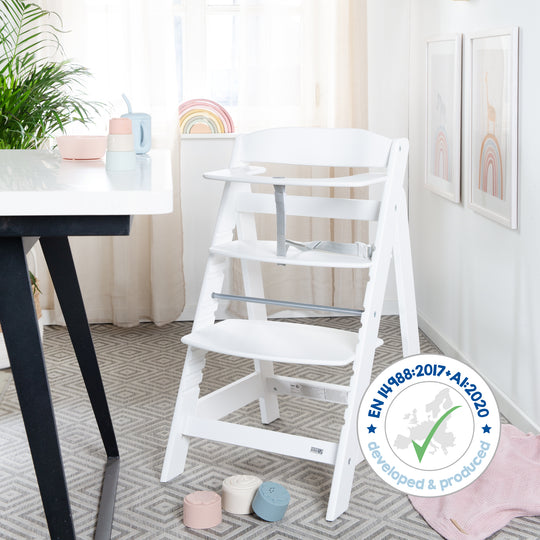 Trona combinada 'Sit Up Flex', ajustable hasta la silla juvenil, madera pintada en blanco