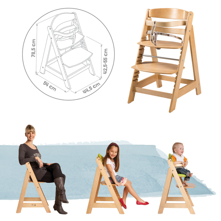 Chaise haute évolutive "Sit Up Click", qui grandit, fermeture à clic innovante, bois naturel