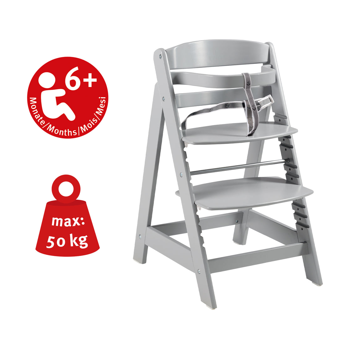 Seggiolone 'Sit Up Click', cresce con il tuo bambino, innovativa chiusura a scatto, legno, color tortora