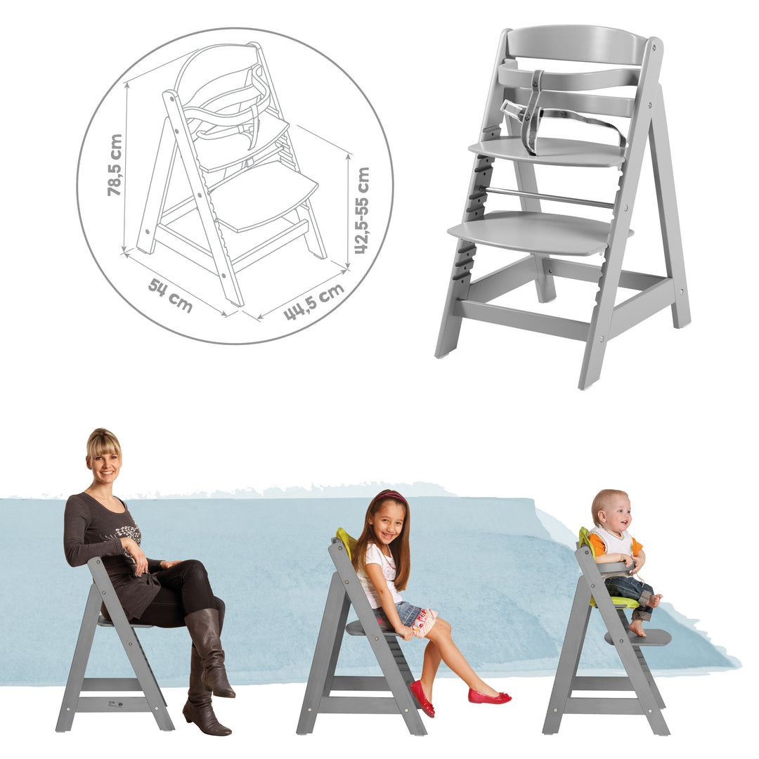 Seggiolone 'Sit Up Click', cresce con il tuo bambino, innovativa chiusura a scatto, legno, color tortora