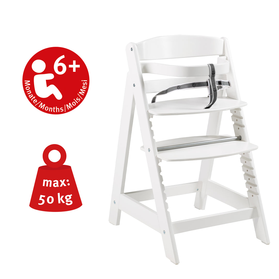 Seggiolone 'Sit Up Click', cresce con il tuo bambino, innovativa chiusura a scatto, legno, bianco